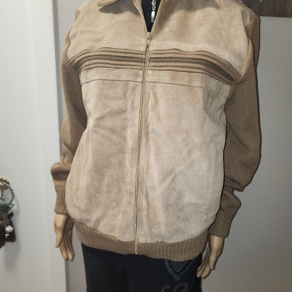 Men's Vintage Suede and Knit Sweater Bomber Jacket - Picture 1 of 12